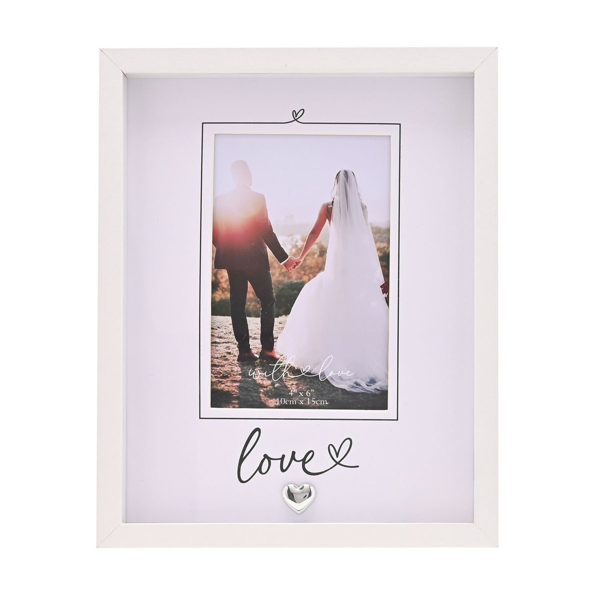 Love Script Photo Frame with Silver Heart 6 x 4in - White