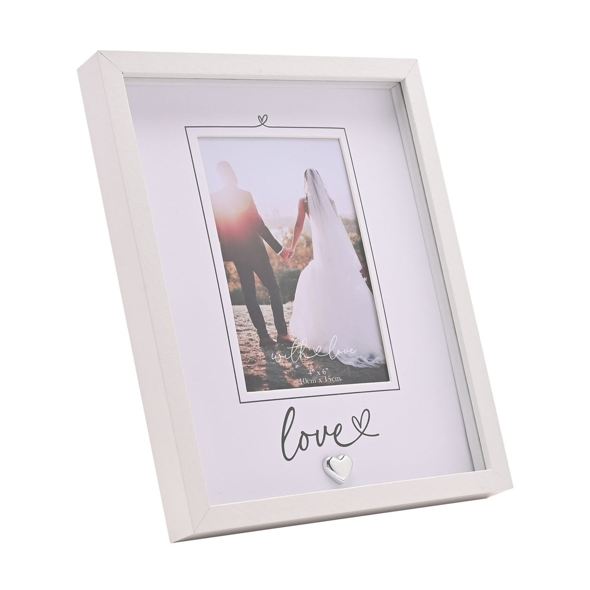 Love Script Photo Frame with Silver Heart 6 x 4in - White