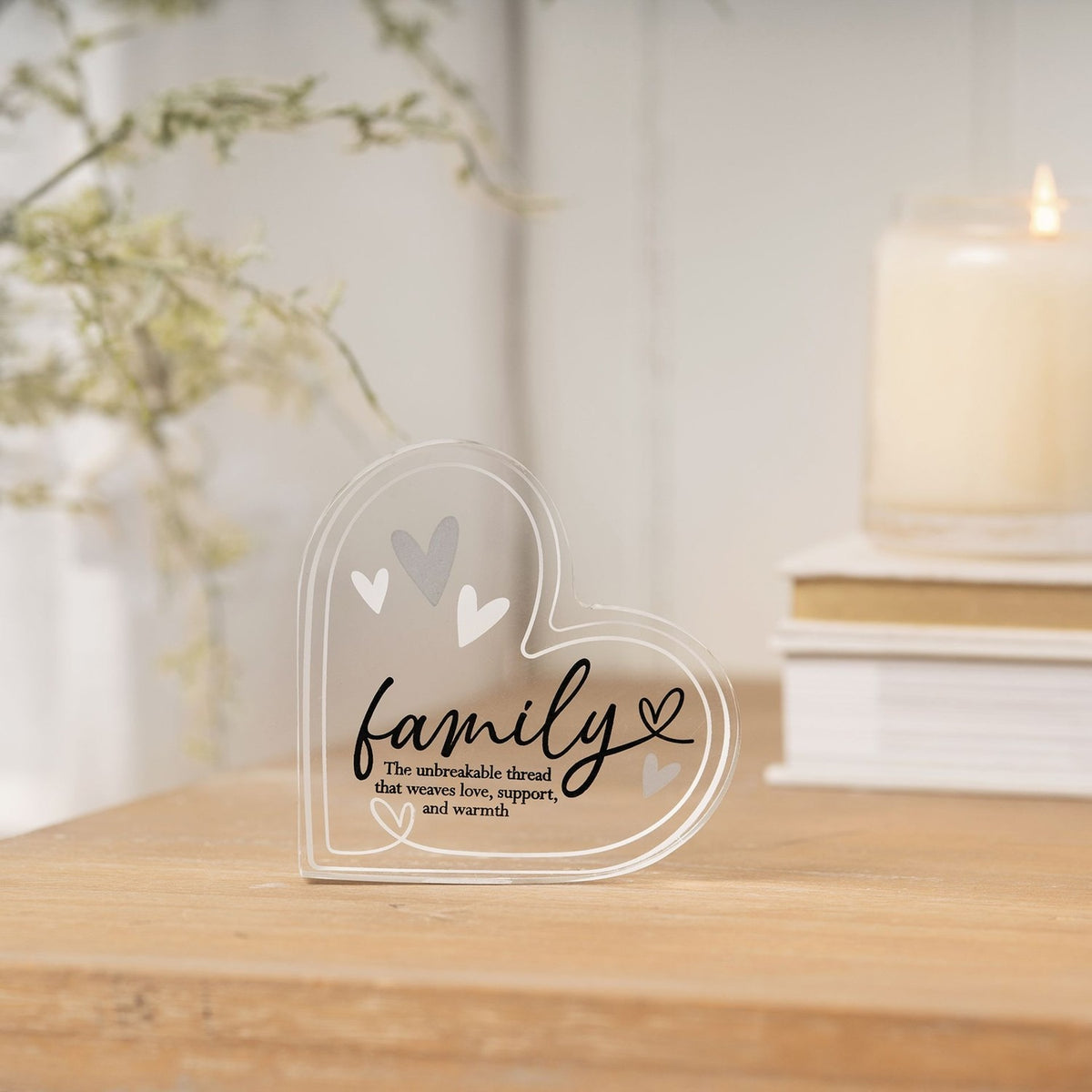Family Quote Heart Freestanding Acrylic Decoration - Clear