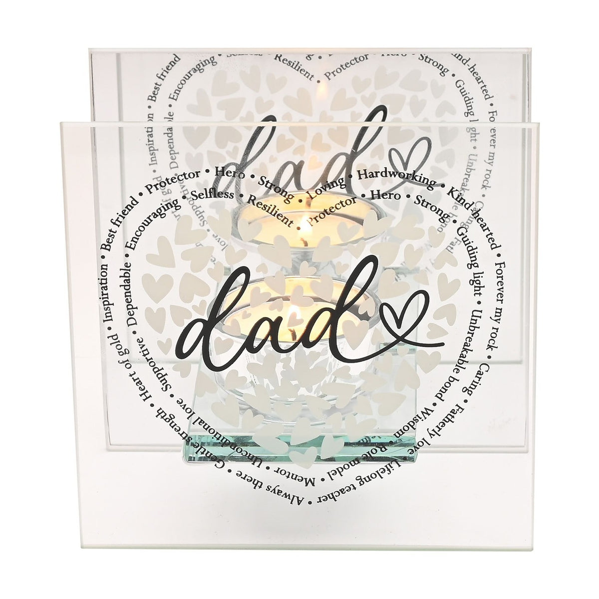 Dad Heart Glass Tealight Candle Holder - Clear & Silver