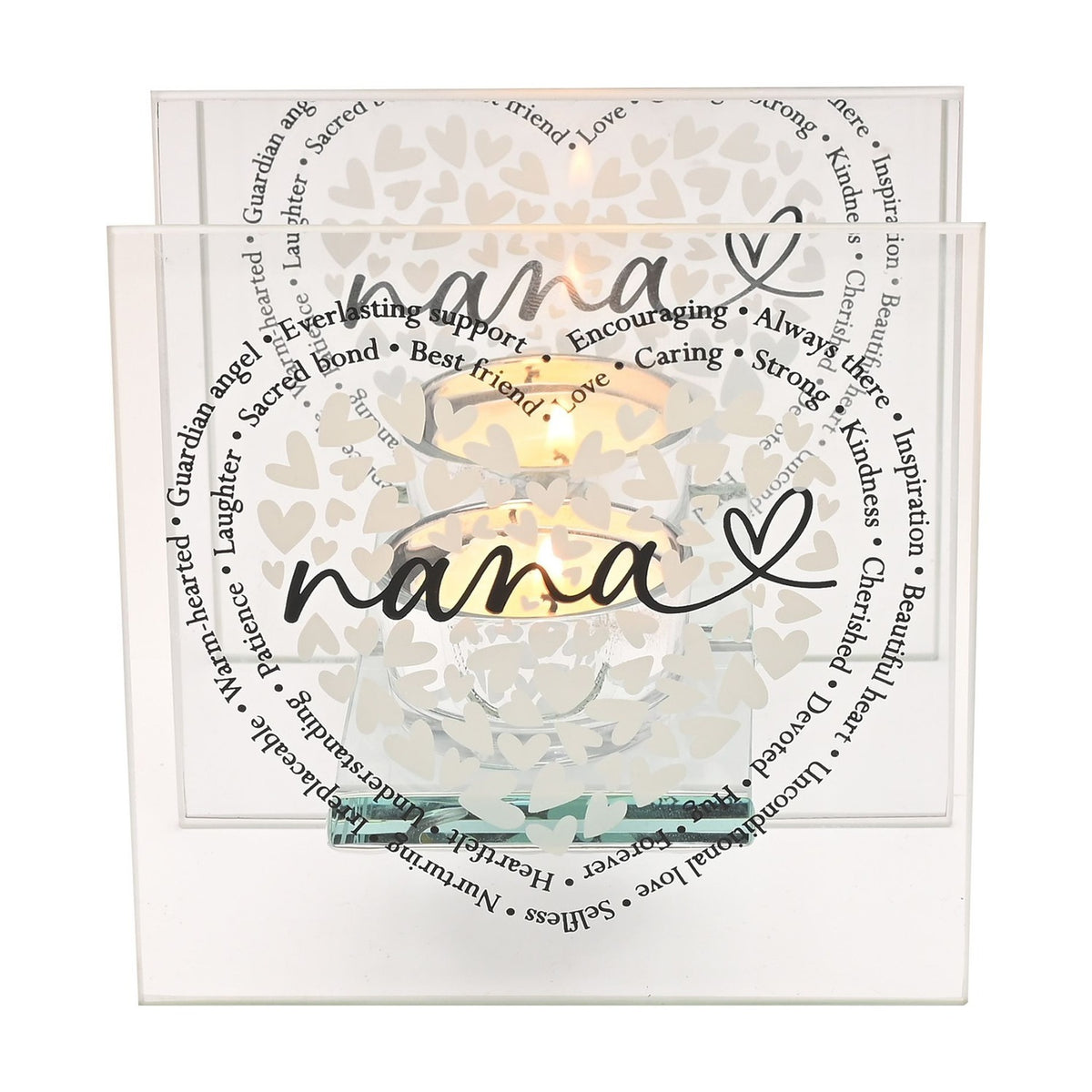 Nana Heart Glass Tealight Candle Holder - Clear & Silver