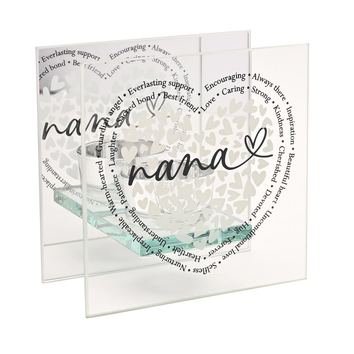 Nana Heart Glass Tealight Candle Holder - Clear & Silver