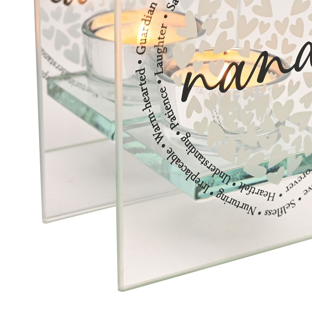 Nana Heart Glass Tealight Candle Holder - Clear & Silver