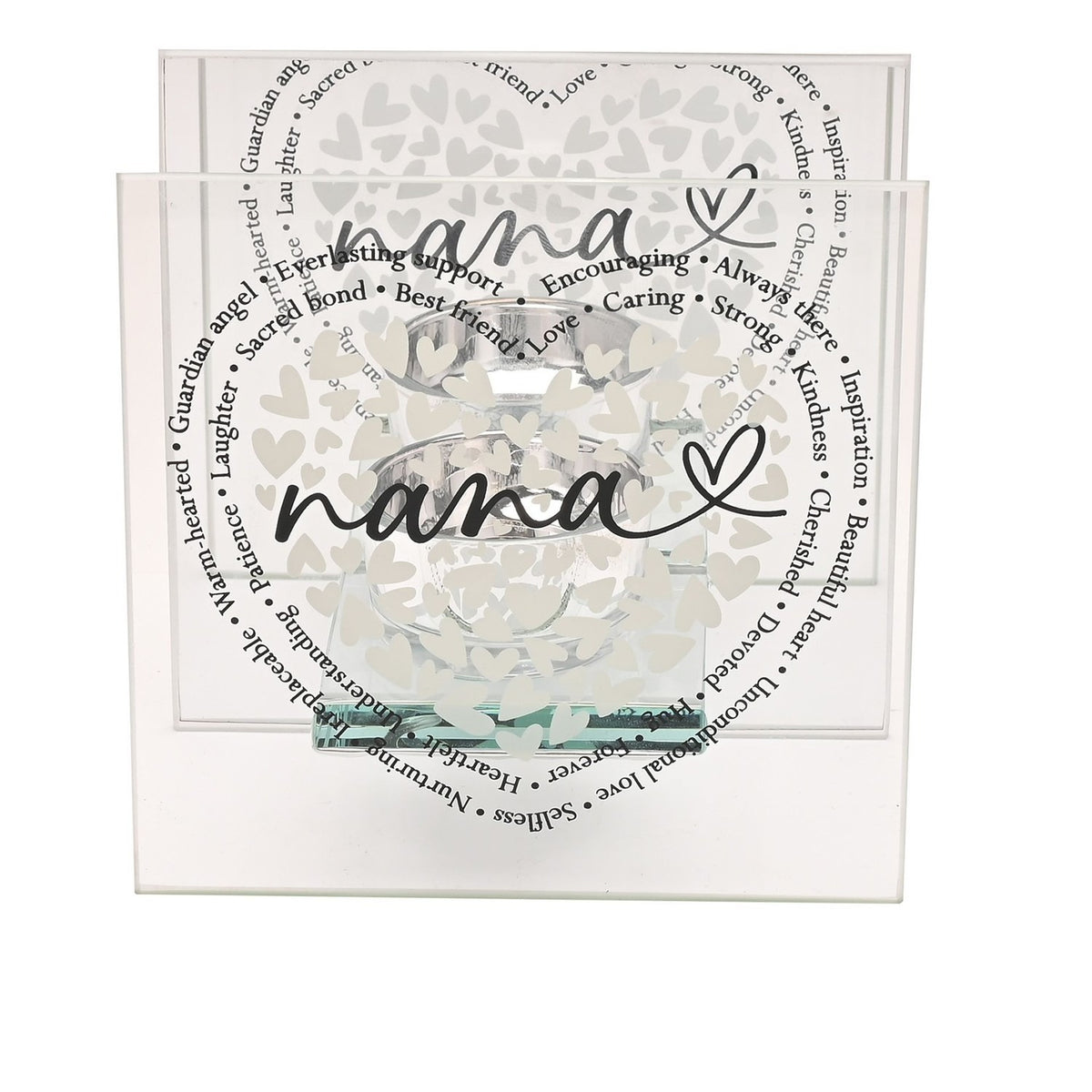 Nana Heart Glass Tealight Candle Holder - Clear & Silver