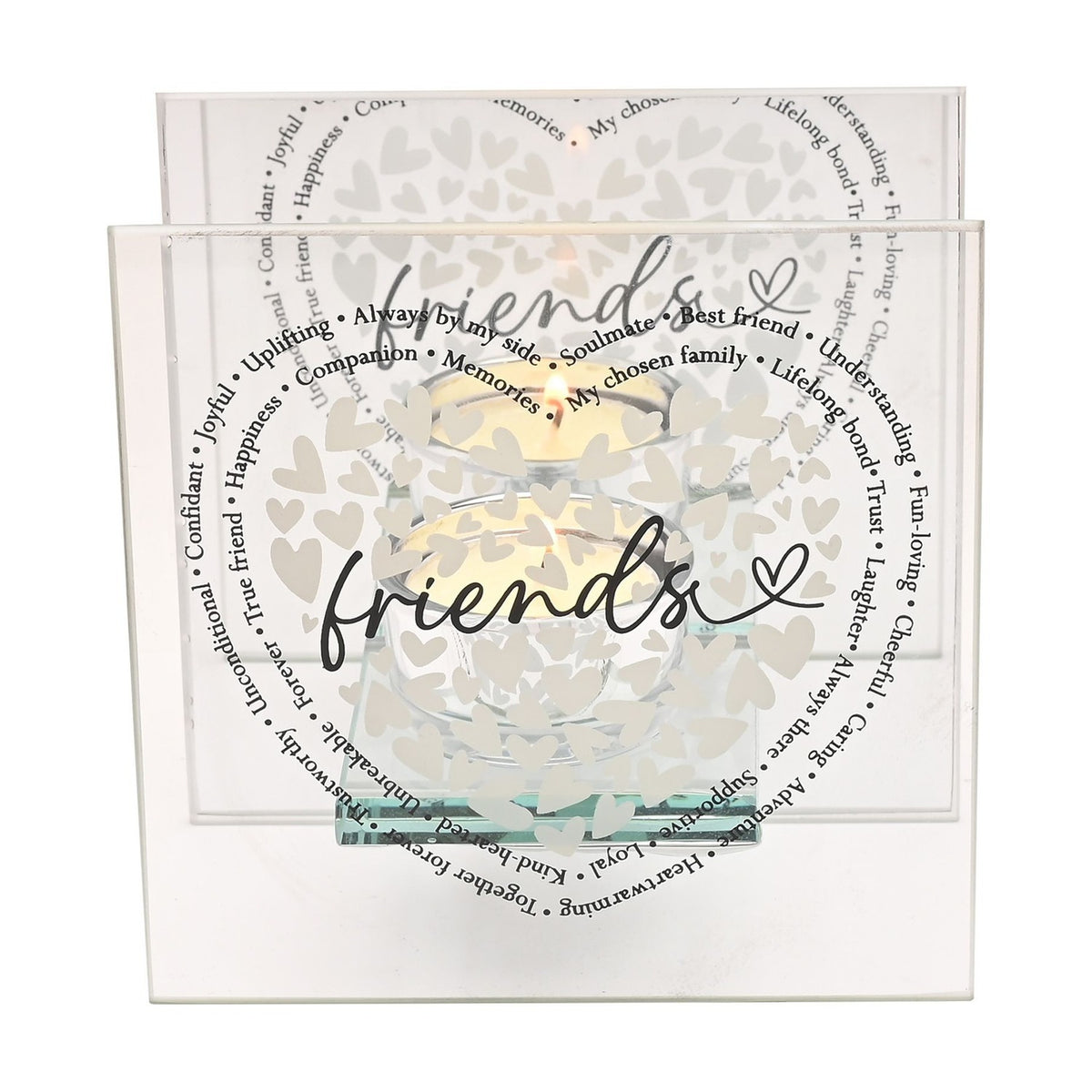 Friends Heart Square Glass Tealight Candle Holder - Clear
