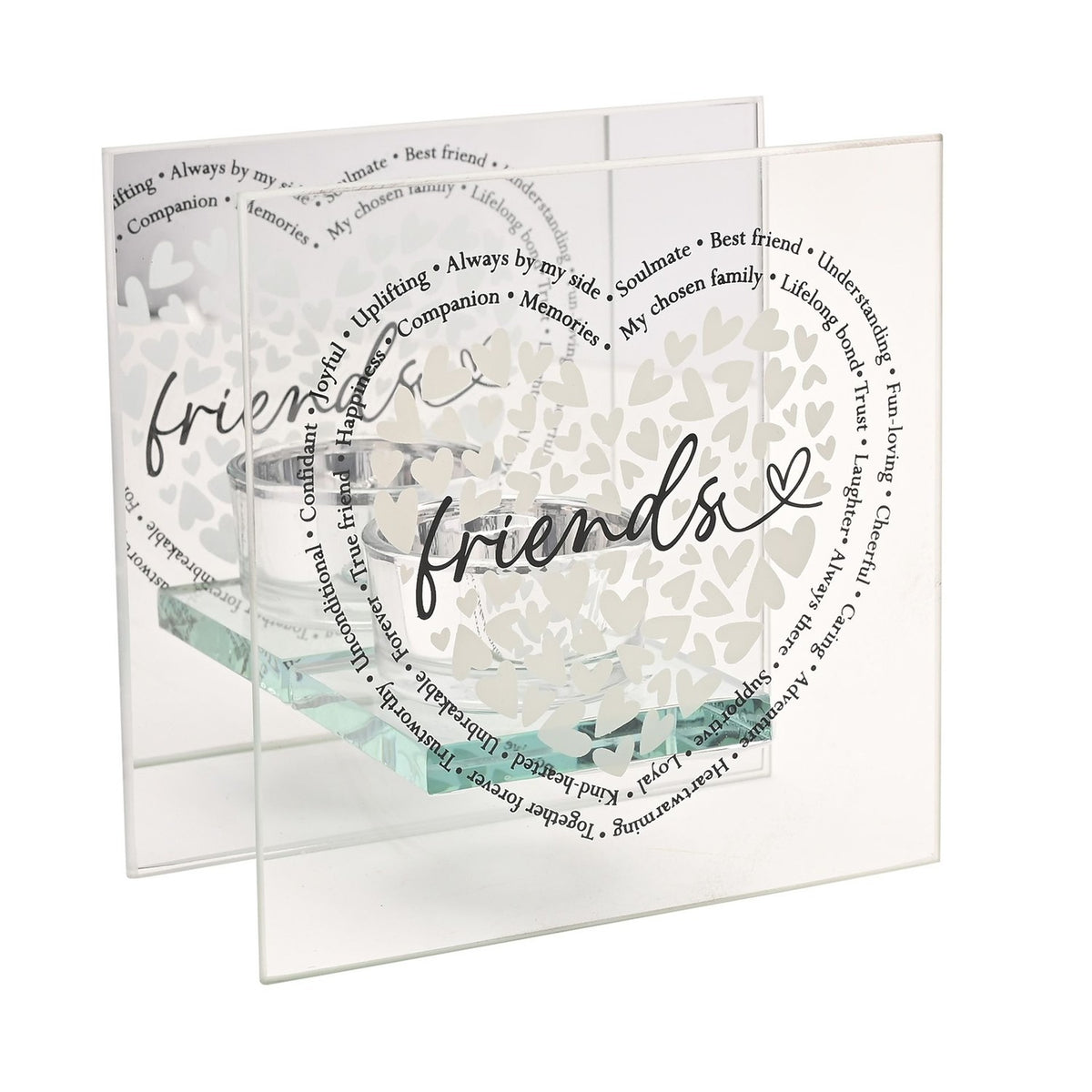 Friends Heart Square Glass Tealight Candle Holder - Clear