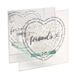 Friends Heart Square Glass Tealight Candle Holder - Clear