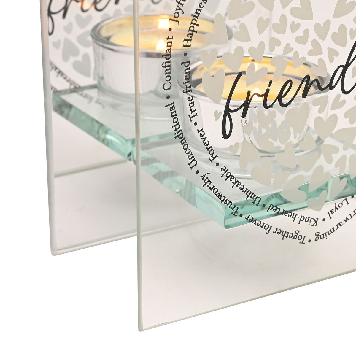 Friends Heart Square Glass Tealight Candle Holder - Clear
