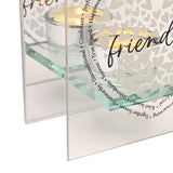 Friends Heart Square Glass Tealight Candle Holder - Clear