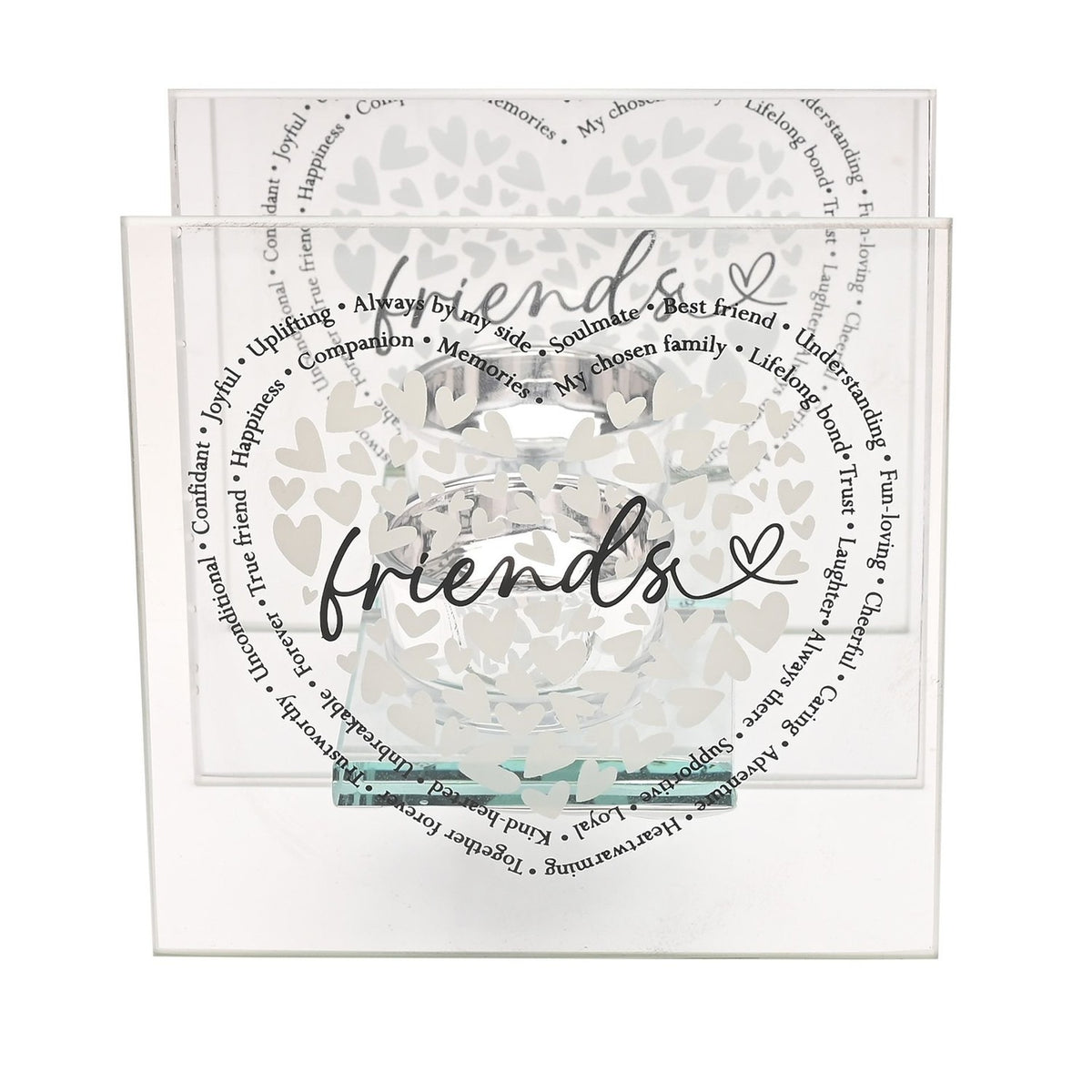 Friends Heart Square Glass Tealight Candle Holder - Clear
