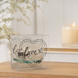 Square Love Heart Print Glass Tealight Candle Holder - Clear