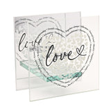 Square Love Heart Print Glass Tealight Candle Holder - Clear
