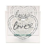Square Love Heart Print Glass Tealight Candle Holder - Clear