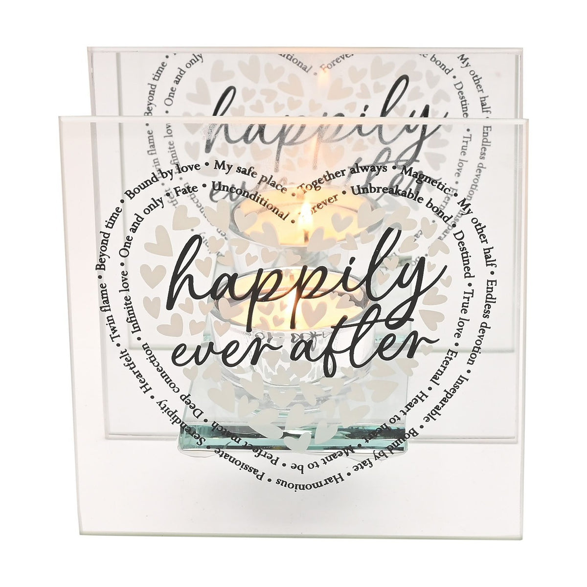 Happily Ever After Heart Glass Tealight Candle Holder - Clear