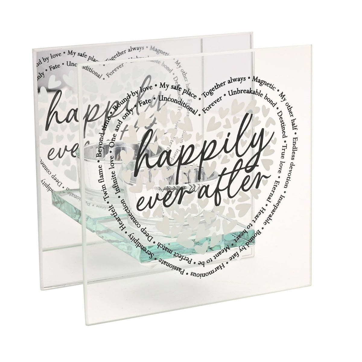 Happily Ever After Heart Glass Tealight Candle Holder - Clear