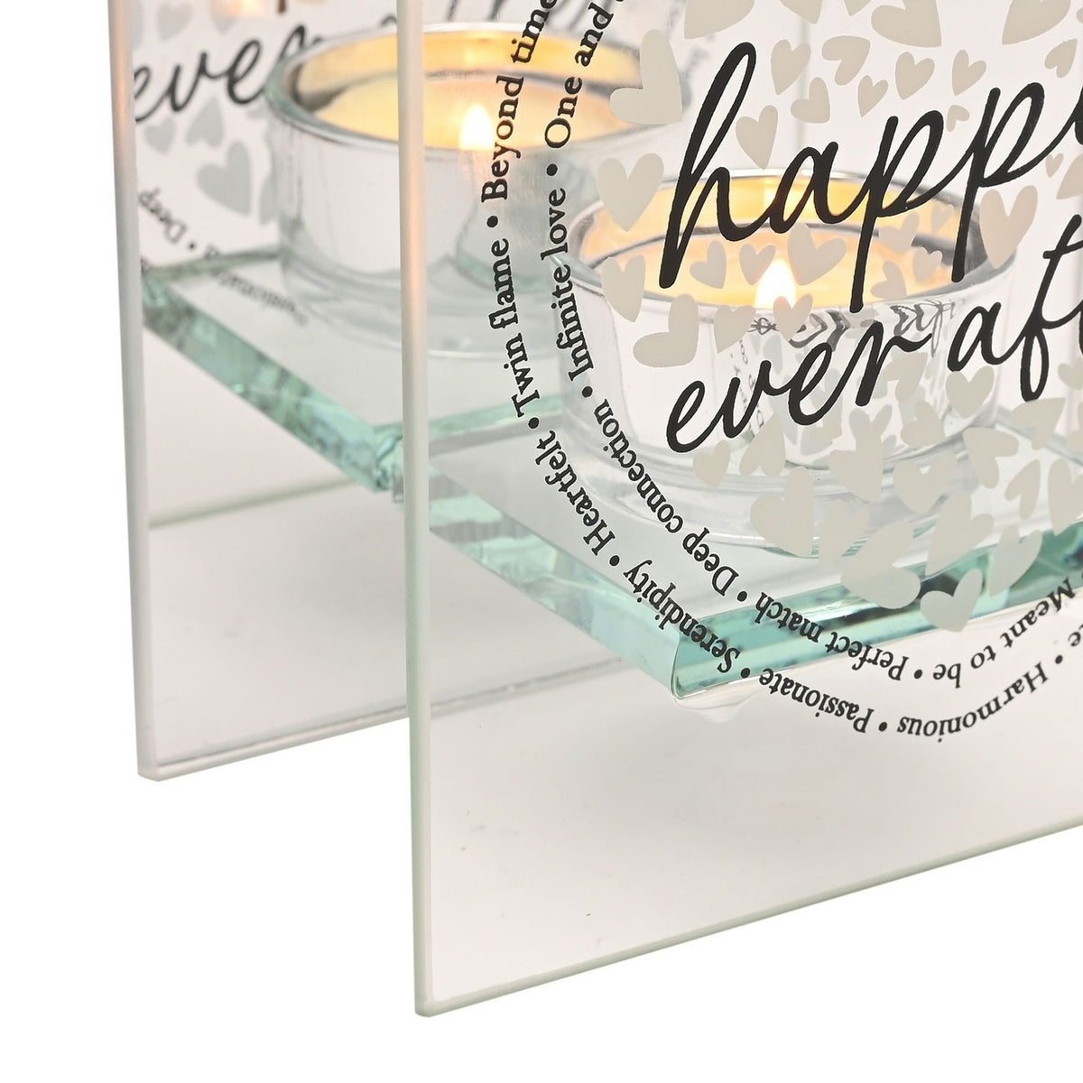 Happily Ever After Heart Glass Tealight Candle Holder - Clear