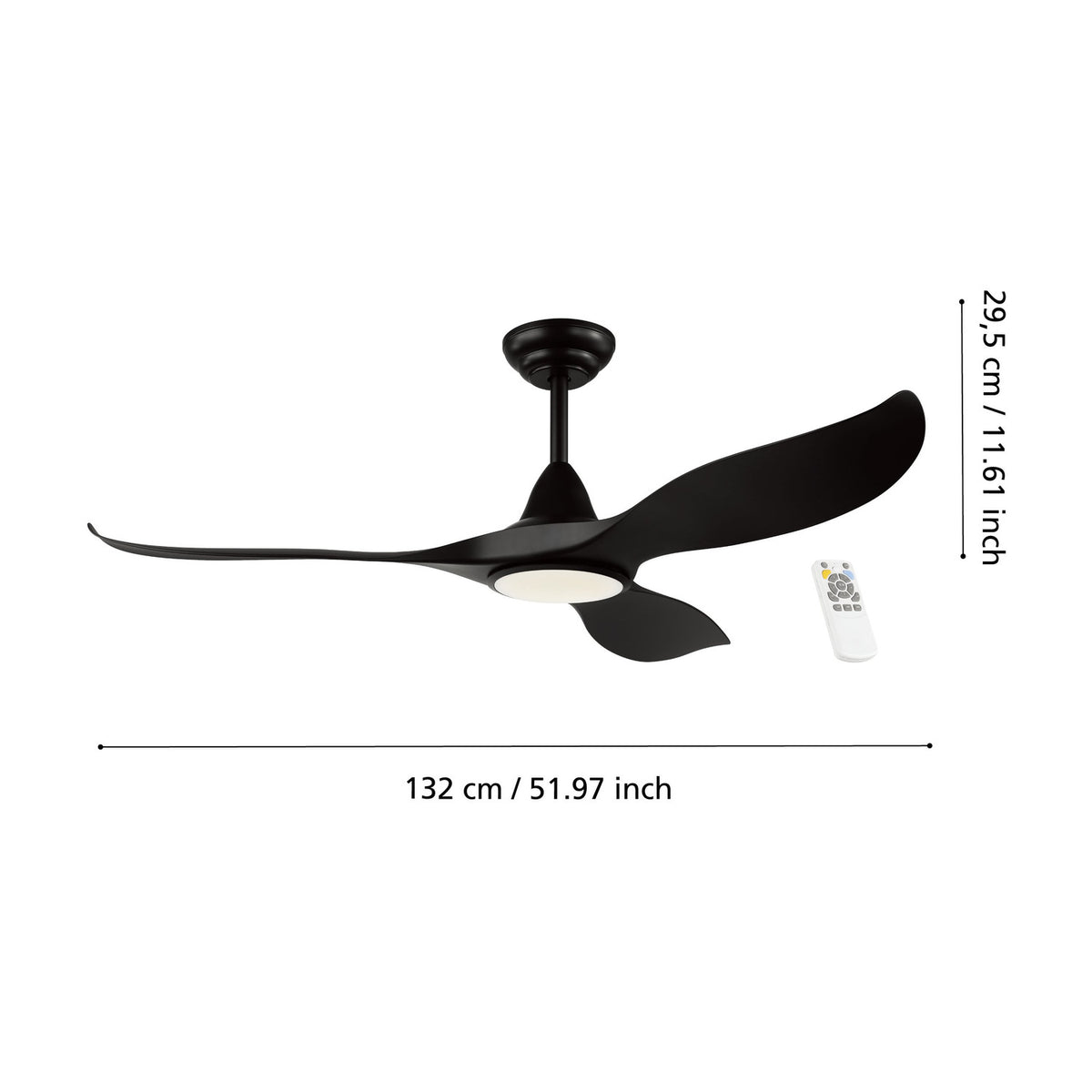 Wolmora Ceiling Fan with Light - Matt Black