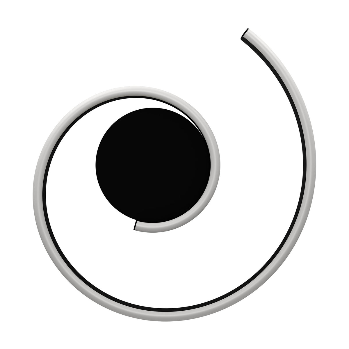 Andabaia Smart LED Flush Ceiling Light in black, a spiral-shaped aluminium and steel band with white diffuser, shown coiled on a plain white background.