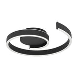 Andabaia Smart LED Flush Ceiling Light in black, an open spiral band of aluminium and steel with a white plastic diffuser, mounted on a round ceiling base against a plain white background.