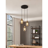 Wonenne Amber Glass 3 Light Pendant - Black & Bronze