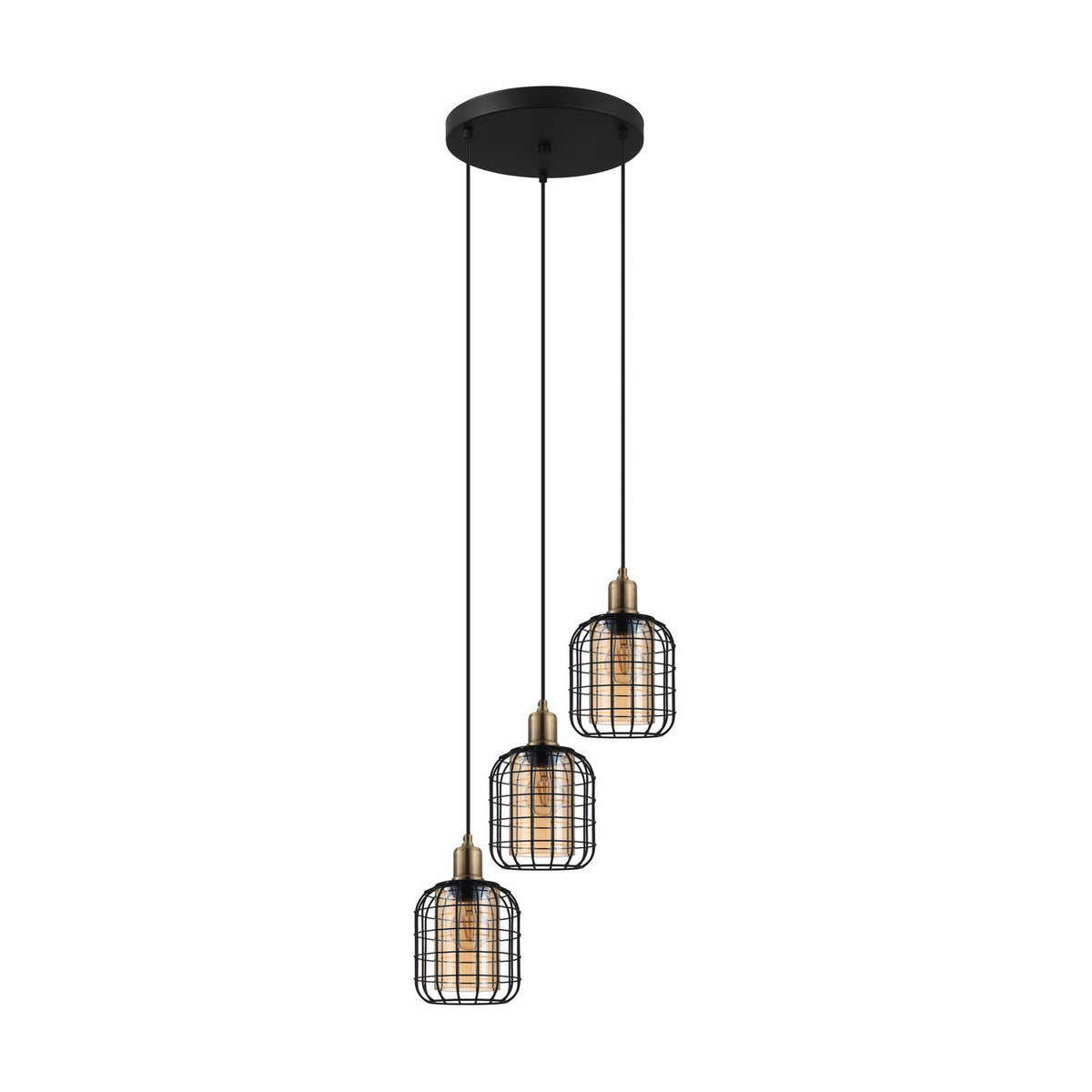 Wonenne Amber Glass 3 Light Pendant - Black & Bronze
