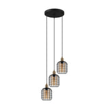 Wonenne Amber Glass 3 Light Pendant - Black & Bronze