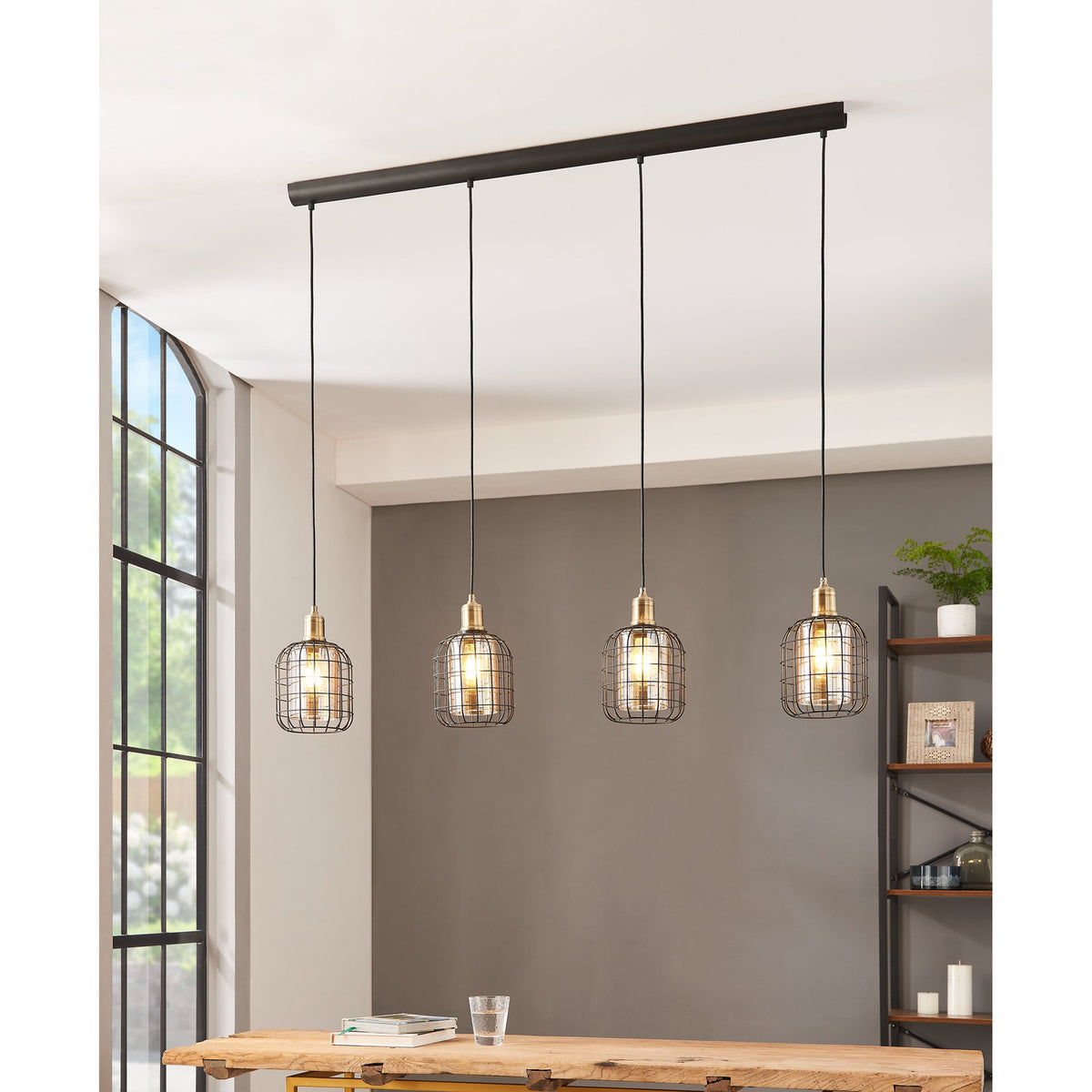 Wonenne Amber Glass Linear Pendant Light - Black & Bronze