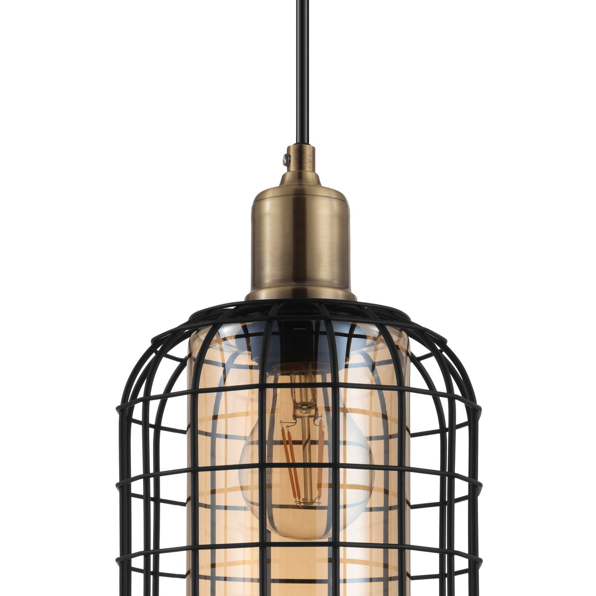 Wonenne Amber Glass Linear Pendant Light - Black & Bronze