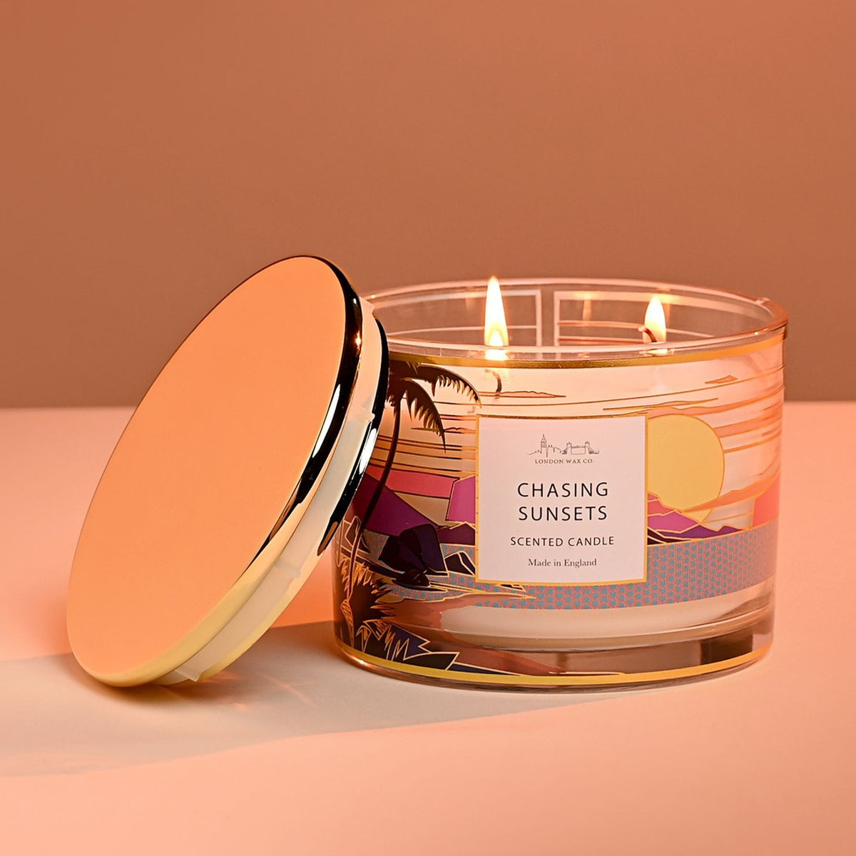 Chasing Sunsets 3 Wick Scented Candle with Lid 369g - Gold