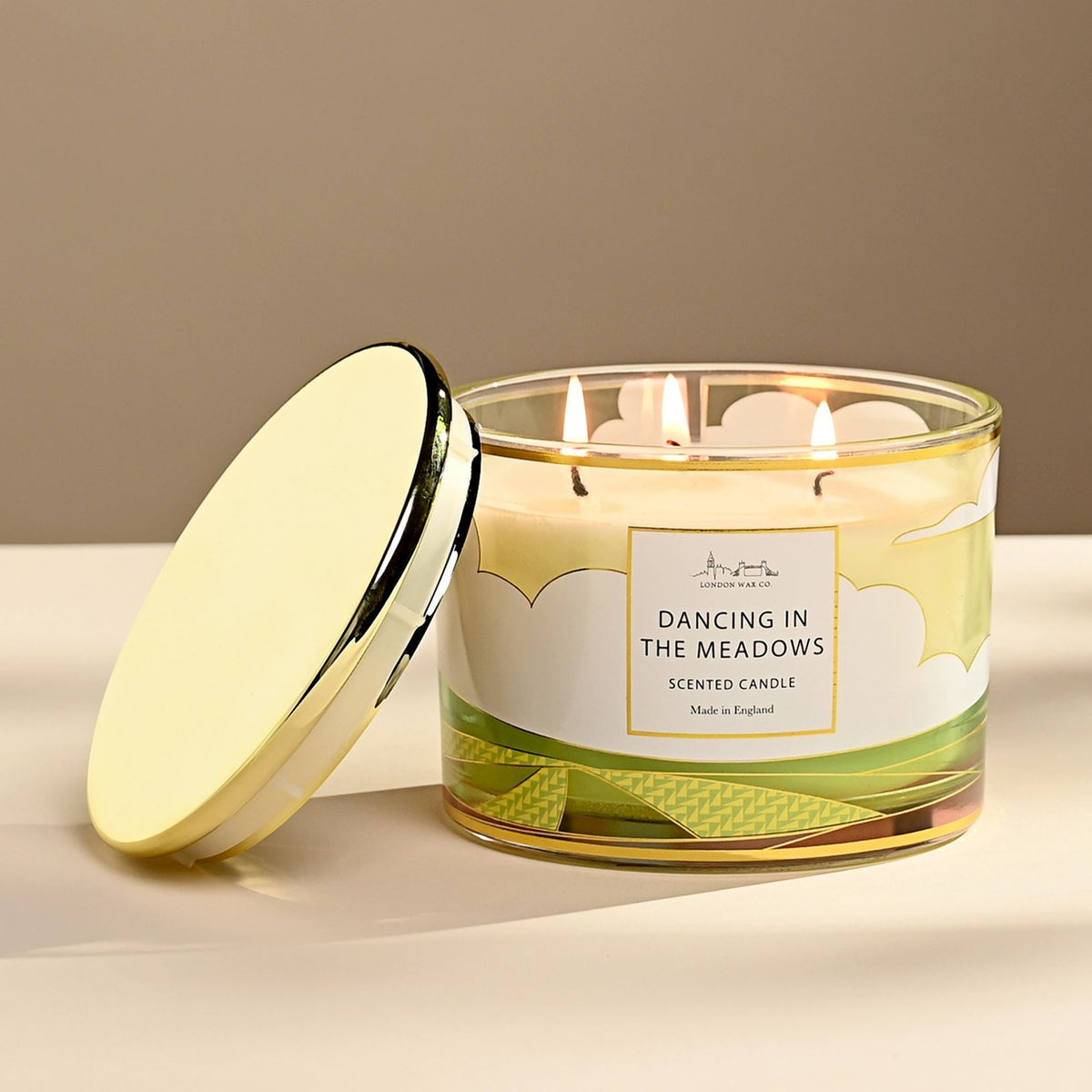 Dancing in the Meadows 3 Wick Scented Candle 369g - Gold & Green