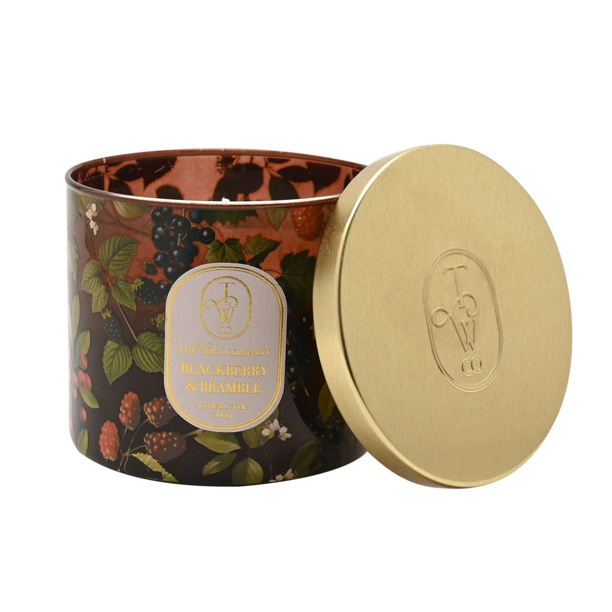 Blackberry Bramble Glass Scented Candle 360g - Brown & Gold