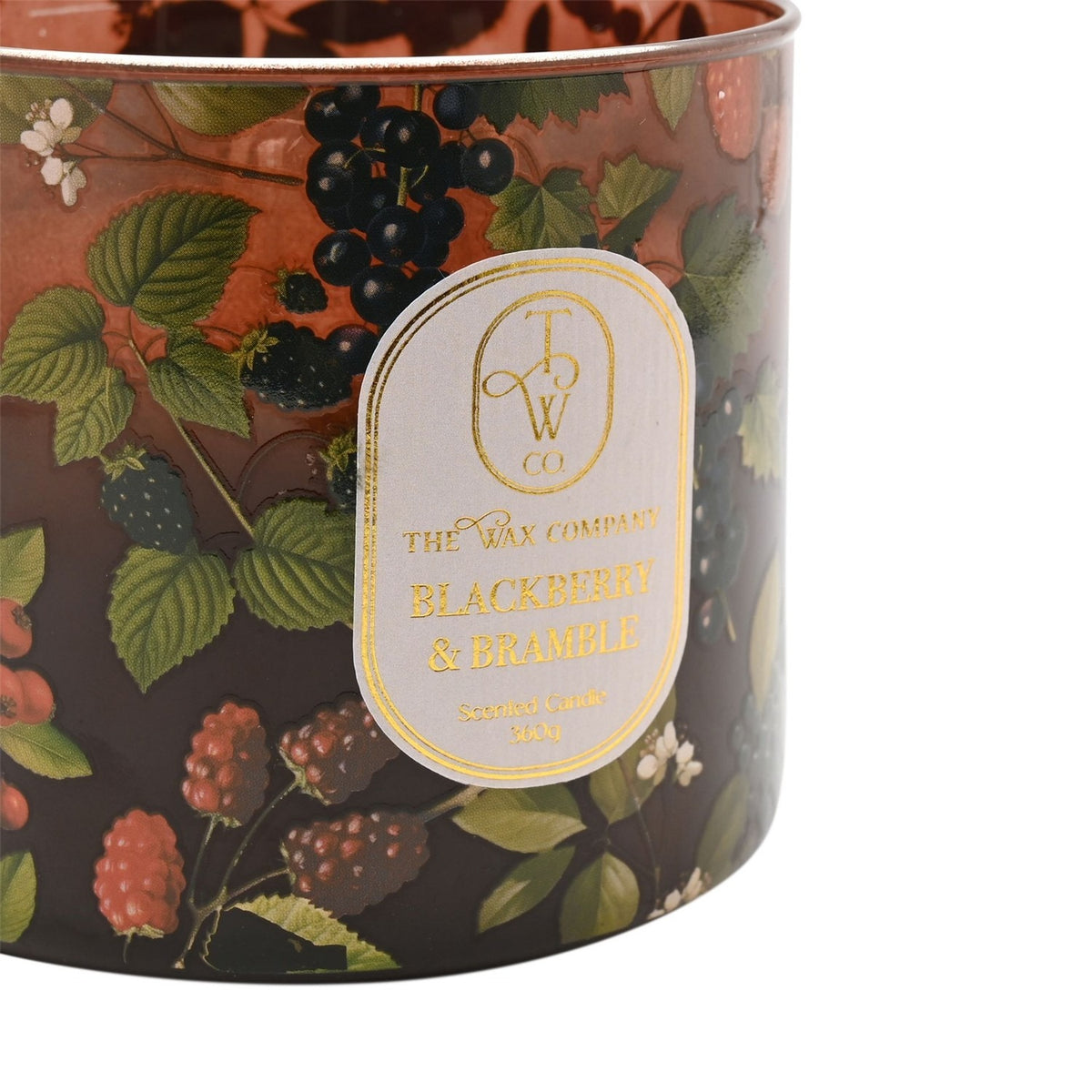 Blackberry Bramble Glass Scented Candle 360g - Brown & Gold