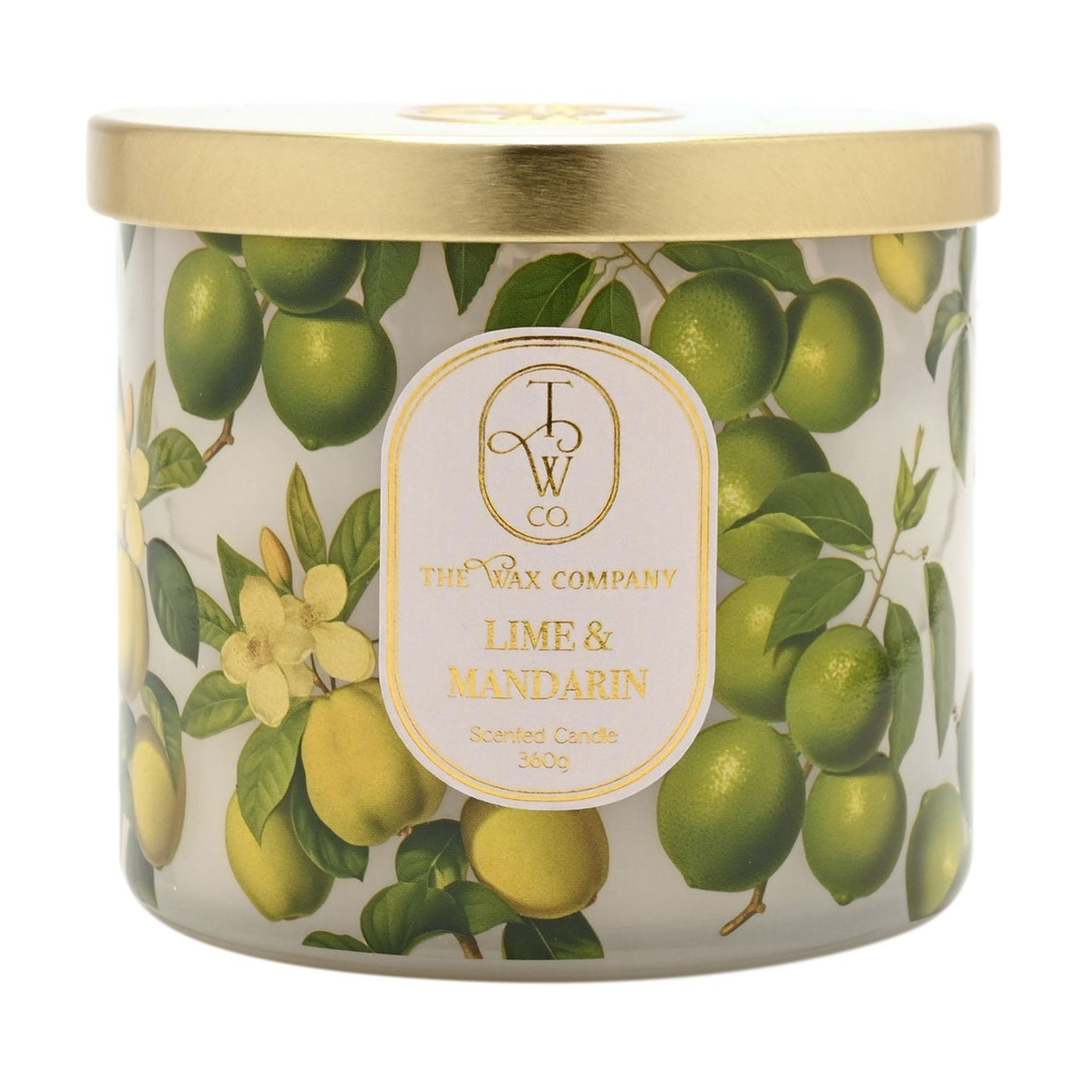 Lime & Mandarin Glass Scented Candle 360g - White & Green