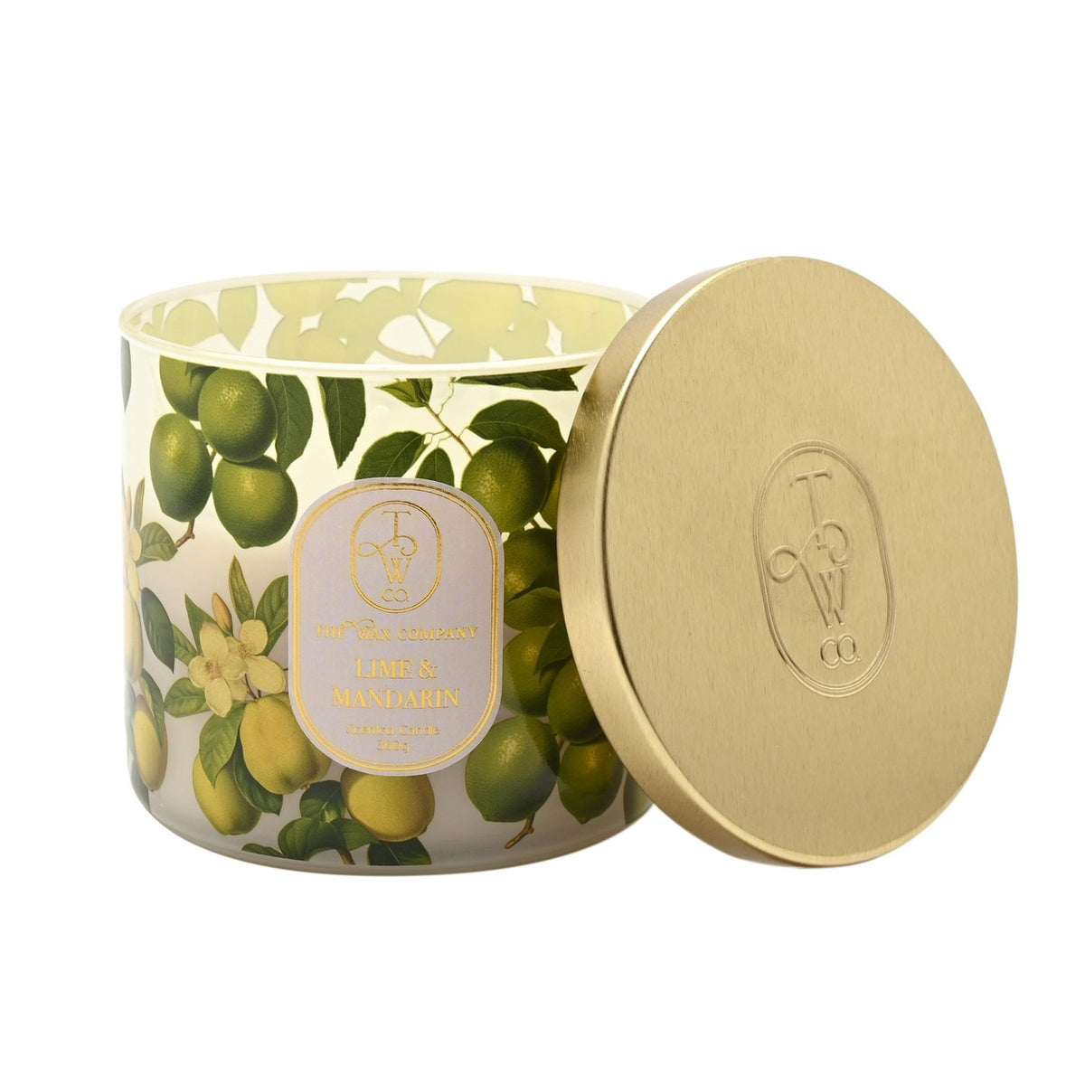 Lime & Mandarin Glass Scented Candle 360g - White & Green