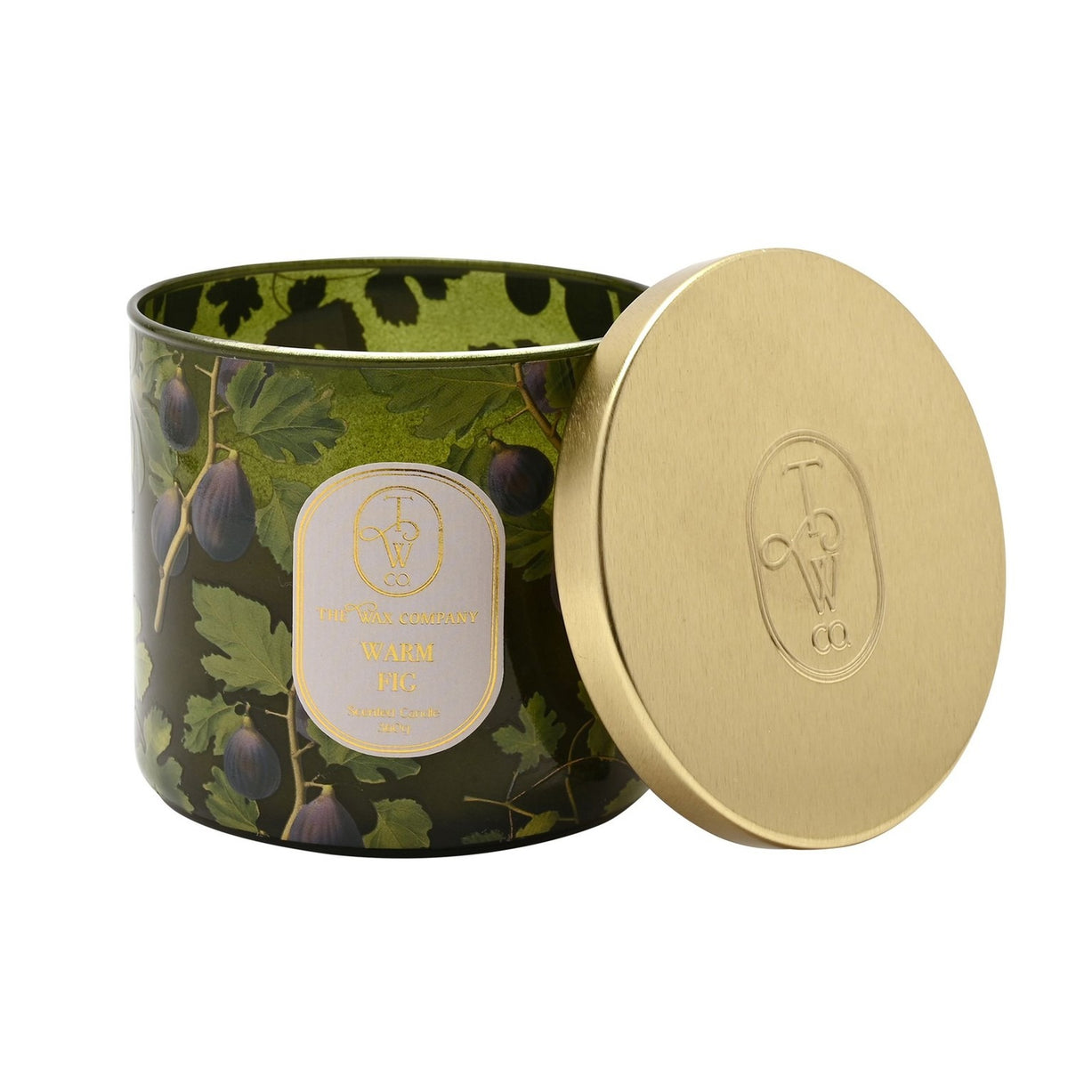 Warm Fig 360g Glass Scented Candle with Lid - Green & Purple