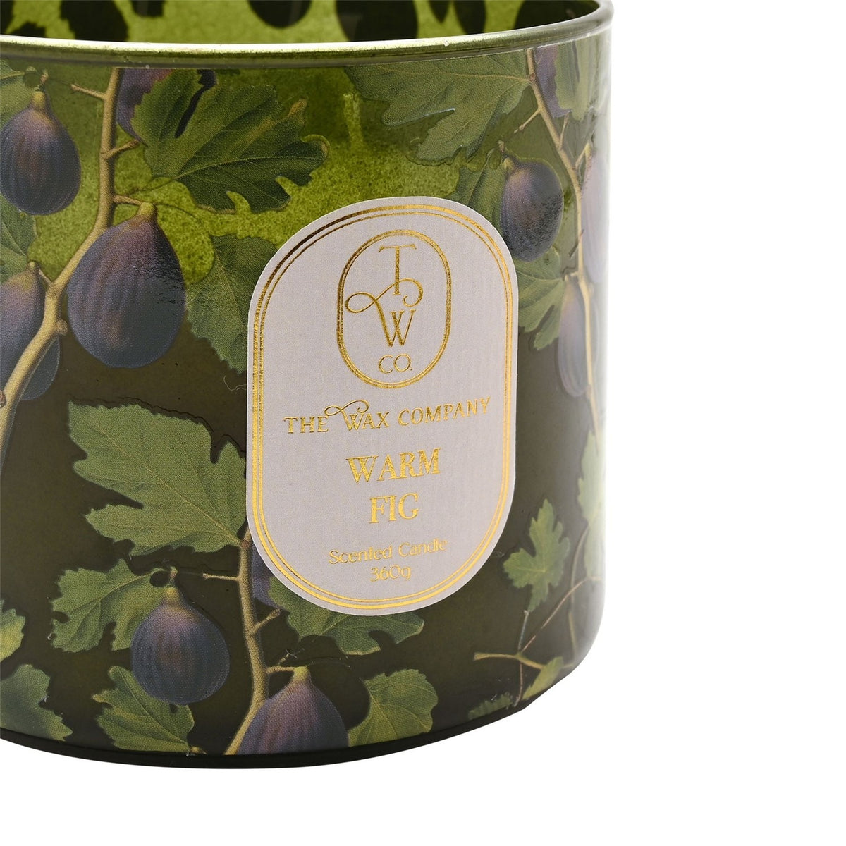 Warm Fig 360g Glass Scented Candle with Lid - Green & Purple