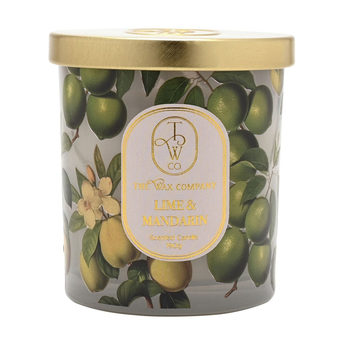 Lime & Mandarin Glass Scented Candle 190g - Green & Gold