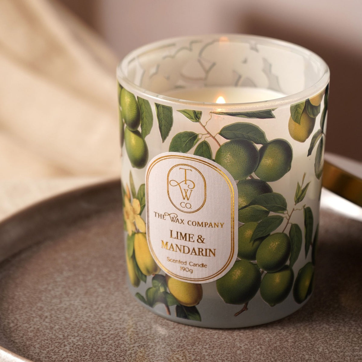 Lime & Mandarin Glass Scented Candle 190g - Green & Gold