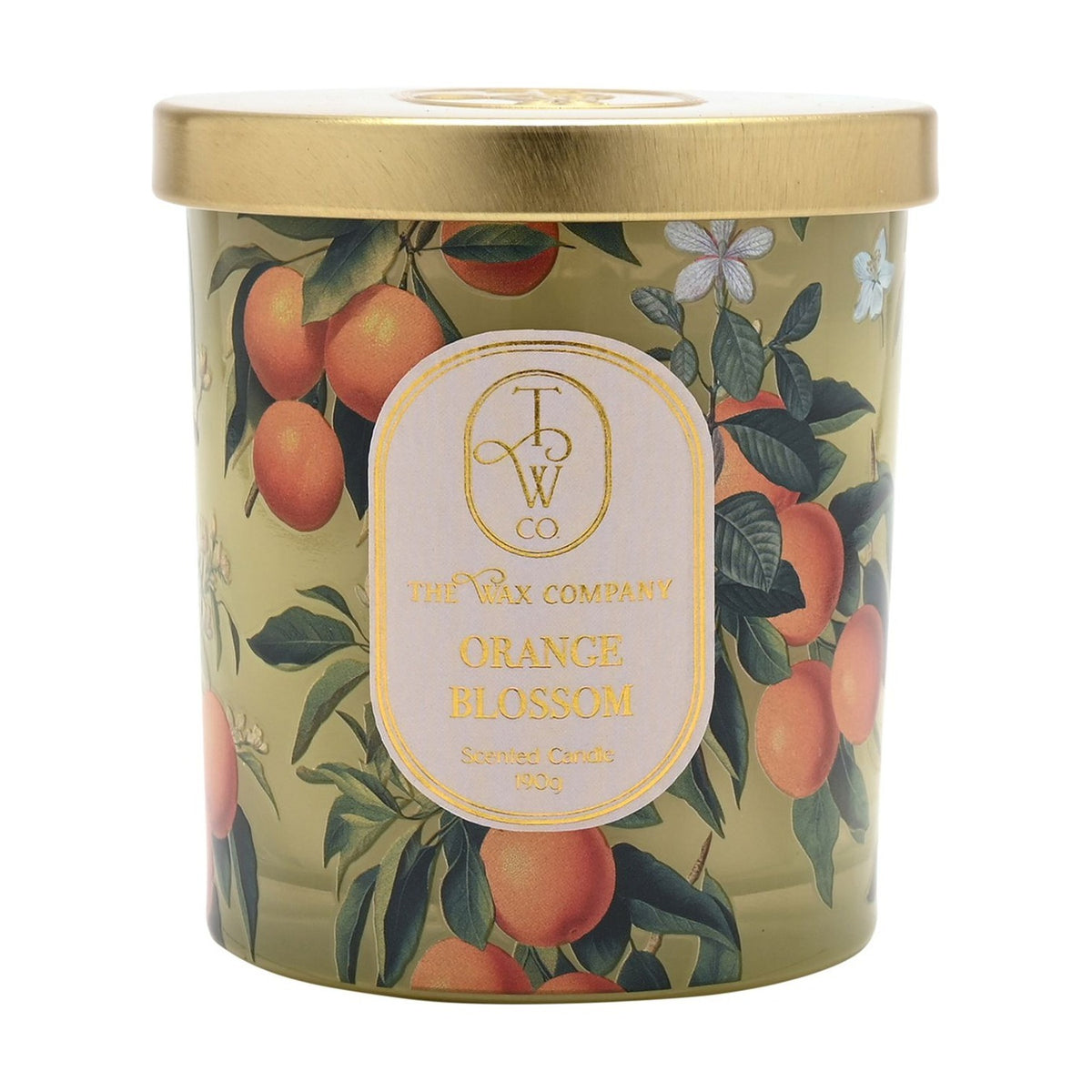 Orange Blossom Glass Scented Candle 190g - Green & Gold