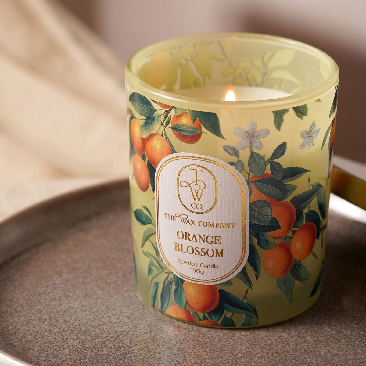Orange Blossom Glass Scented Candle 190g - Green & Gold