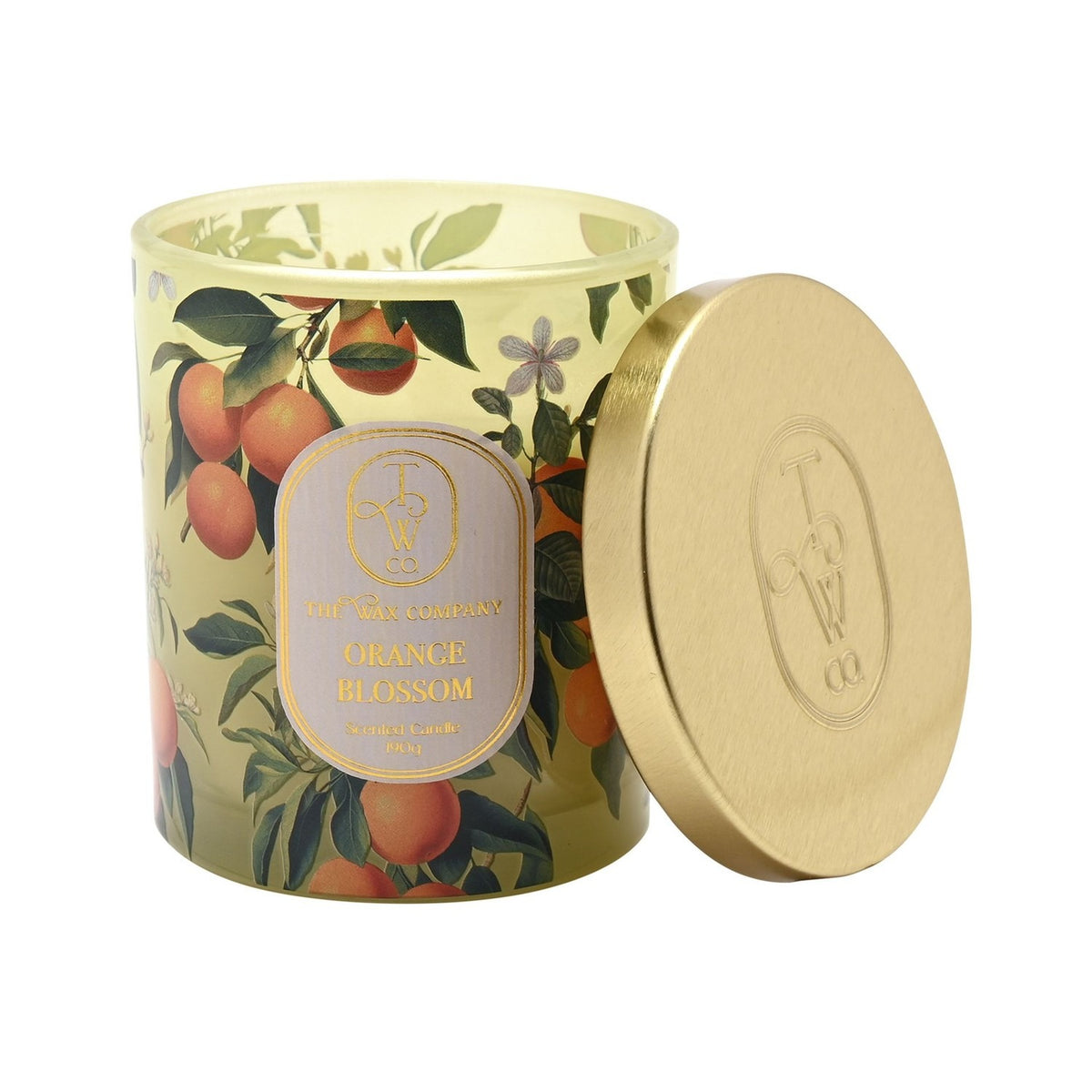 Orange Blossom Glass Scented Candle 190g - Green & Gold