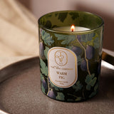 Warm Fig Glass Scented Candle 190g with Lid - Green & Gold