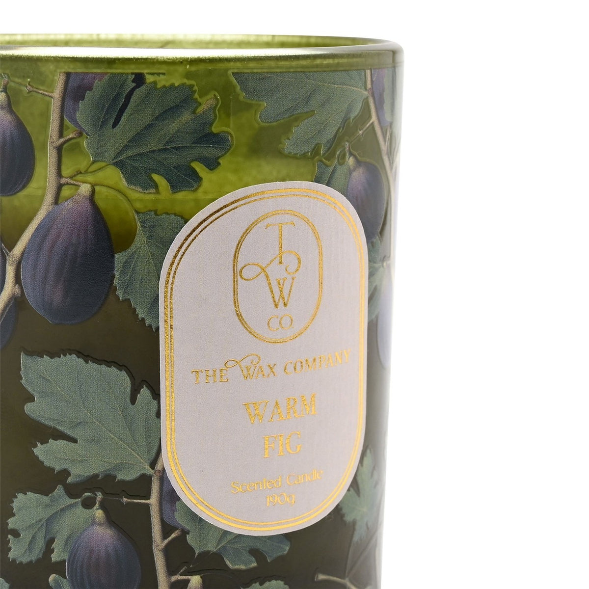 Warm Fig Glass Scented Candle 190g with Lid - Green & Gold