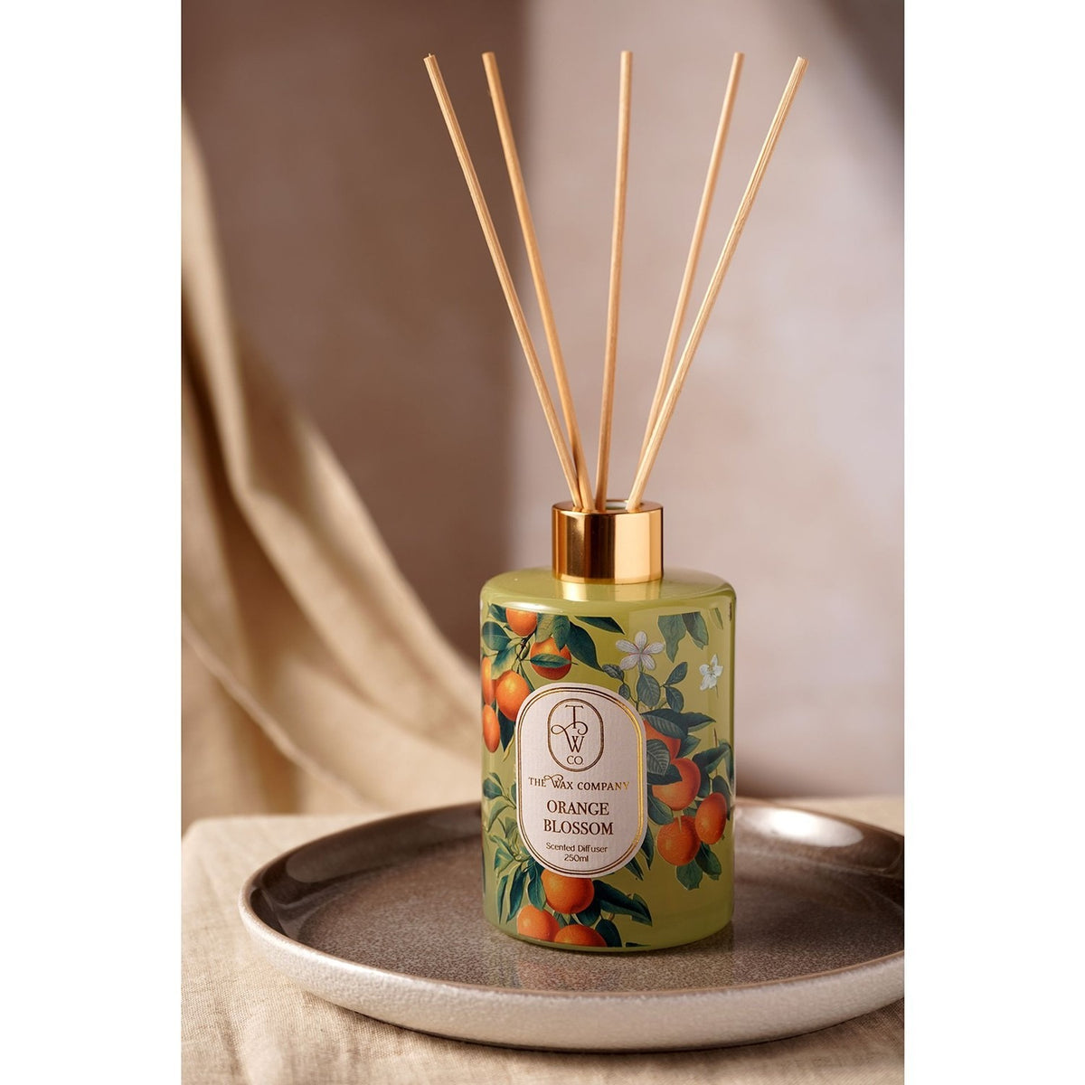 Orange Blossom Printed Glass Reed Diffuser 250ml - Beige