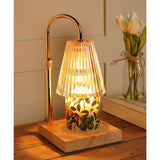 Reeded Glass Shade Candle Warming Table Lamp - Gold & Beige