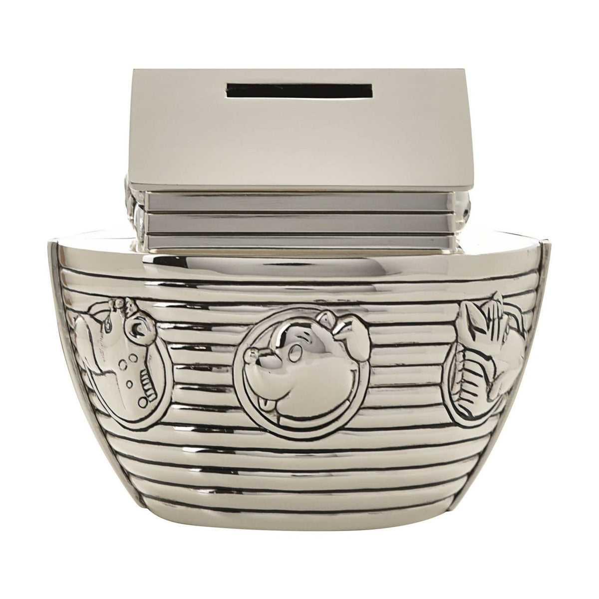 Silverplated Noah's Ark Money Box with Roof Slot - Silver