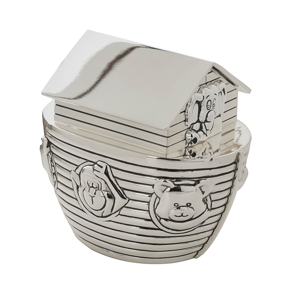 Silverplated Noah's Ark Money Box with Roof Slot - Silver
