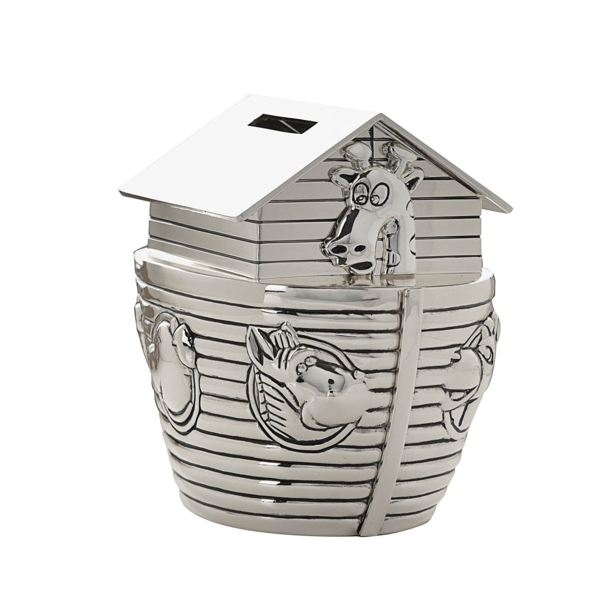 Silverplated Noah's Ark Money Box with Roof Slot - Silver