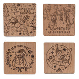 Winnie the Pooh Set of 4 Wooden Christmas Coasters - Brown