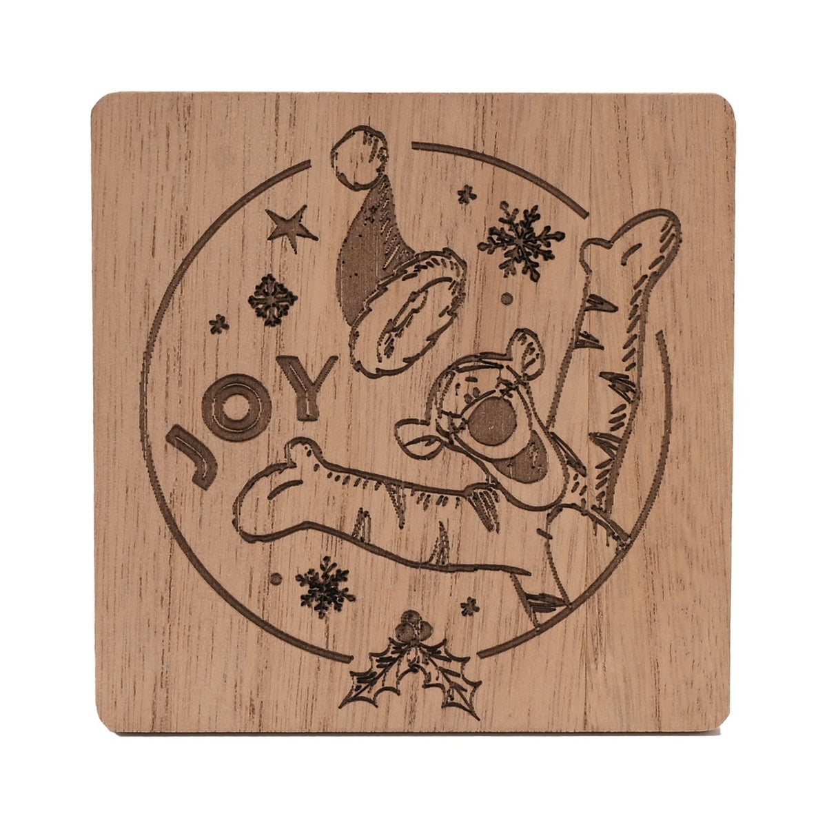 Winnie the Pooh Set of 4 Wooden Christmas Coasters - Brown